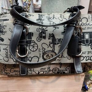 Coach Black and Cream Graphic Satchel